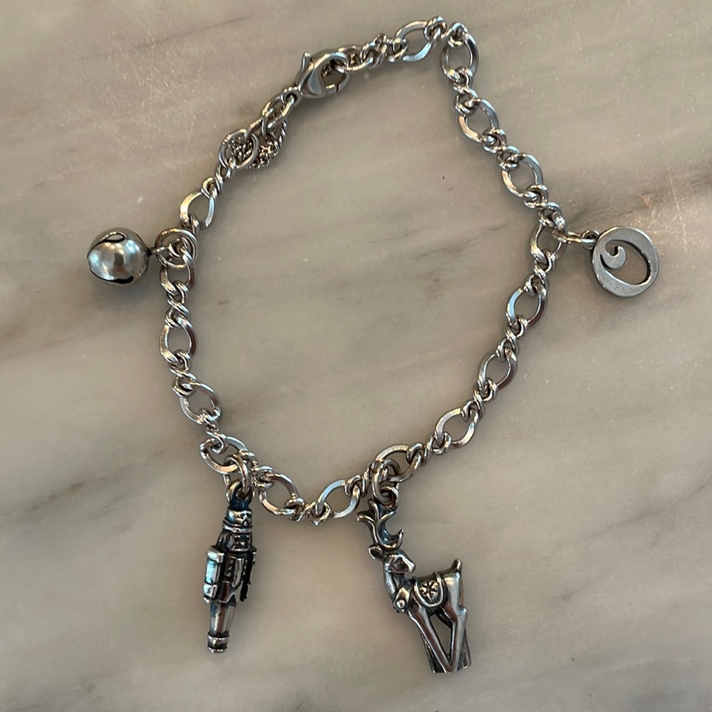 James Avery Silver Charm Bracelet-Letter O, Reindeer, Toy Soldier, Silver Bell